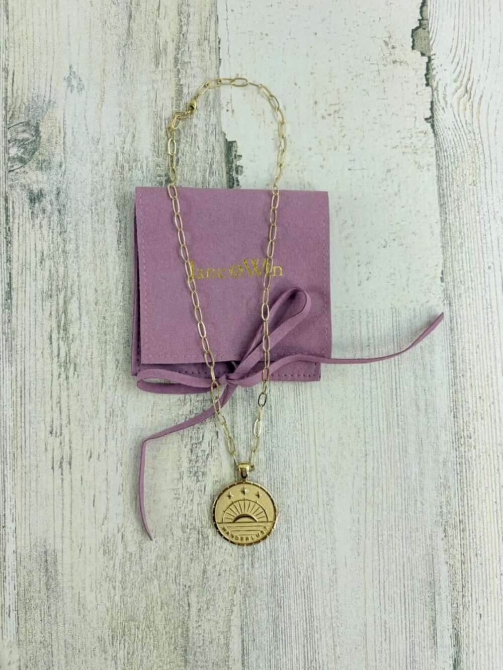 Jane Win Wanderlust Flower Sun JW Coin Pendant Drawn Link Chain - Picture 6 of 14